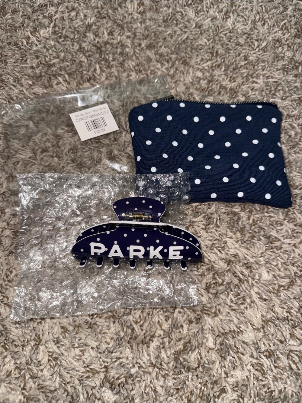 PARKE - Denim Polka Dot Claw Clip - NEW IN BAG - Picture 3 of 5